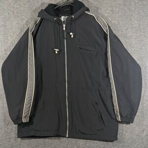 Vintage Alaska Frontier Mens Black Nylon Jacket Fleece Lining with Hood Size M